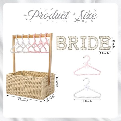 Hoolerry Rattan Bridal Gift Basket with 6 Pearl Hangers Bachelorette Party Bride Gift Basket Gifts for Wedding Box Closet for Women Just Married Engagement Wedding Stuff Presents Her Wifey Future Mrs in Saudi Arabia