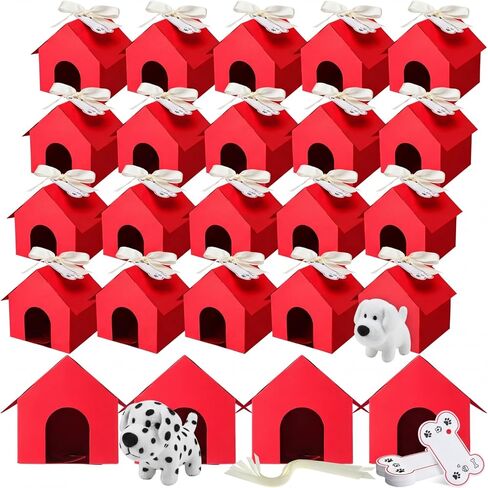 ForraFun 24 Set Red Dog House Themed Party Boxes with Hole Tags Puppy Treat Boxes for Candy Cookie Gift Giving Pet Party Supplies Adopt Pet Gift Puppy Birthday Favor Shower Decoration in Kuwait