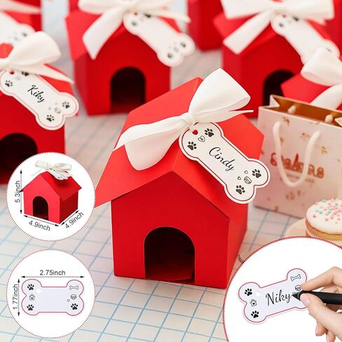 ForraFun 24 Set Red Dog House Themed Party Boxes with Hole Tags Puppy Treat Boxes for Candy Cookie Gift Giving Pet Party Supplies Adopt Pet Gift Puppy Birthday Favor Shower Decoration in Kuwait
