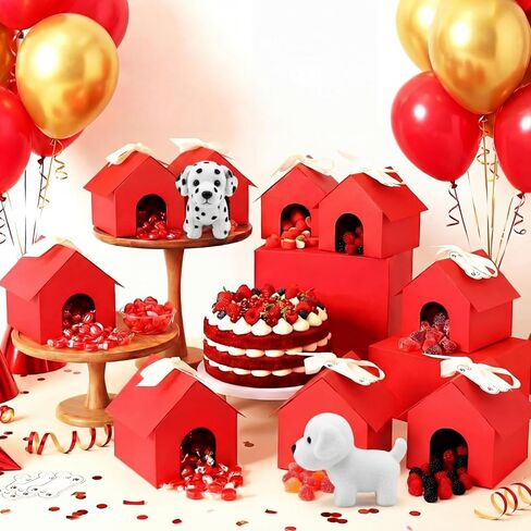 ForraFun 24 Set Red Dog House Themed Party Boxes with Hole Tags Puppy Treat Boxes for Candy Cookie Gift Giving Pet Party Supplies Adopt Pet Gift Puppy Birthday Favor Shower Decoration in Kuwait
