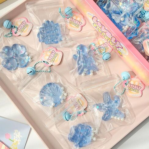12 Pcs Mini Animal Squishies Fidget Toy with Bell,Cute Stress Relief Squeeze Toys Party Favor Keychain Set Gift,Random Style in Saudi Arabia