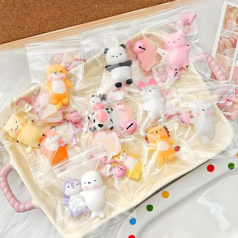 12 Pcs Mini Animal Squishies Fidget Toy with Bell,Cute Stress Relief Squeeze Toys Party Favor Keychain Set Gift,Random Style in Saudi Arabia