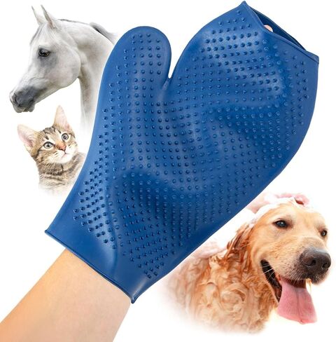 Jeffers GROOMIT Rubber Grooming Glove for Horses, Dogs & Cats – Pet Deshedding Mitt, Bathing & Massage Brush, Hair Remover, Curry Tool, Reusable Grooming Essential for Shedding Fur - Dark Green in Saudi Arabia