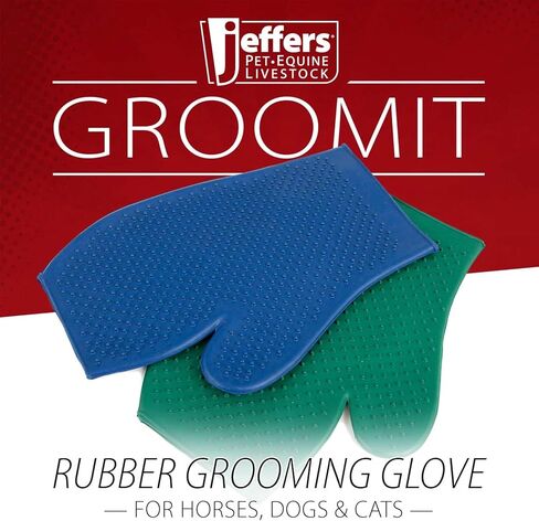 Jeffers GROOMIT Rubber Grooming Glove for Horses, Dogs & Cats – Pet Deshedding Mitt, Bathing & Massage Brush, Hair Remover, Curry Tool, Reusable Grooming Essential for Shedding Fur - Dark Green in Saudi Arabia