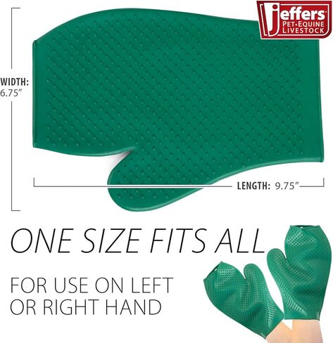 Jeffers GROOMIT Rubber Grooming Glove for Horses, Dogs & Cats – Pet Deshedding Mitt, Bathing & Massage Brush, Hair Remover, Curry Tool, Reusable Grooming Essential for Shedding Fur - Dark Green in Saudi Arabia