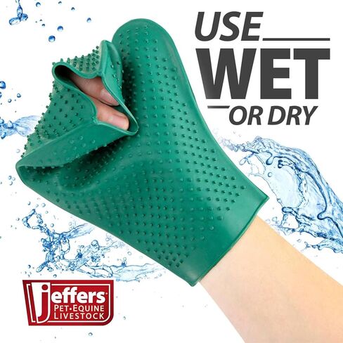 Jeffers GROOMIT Rubber Grooming Glove for Horses, Dogs & Cats – Pet Deshedding Mitt, Bathing & Massage Brush, Hair Remover, Curry Tool, Reusable Grooming Essential for Shedding Fur - Dark Green in Saudi Arabia
