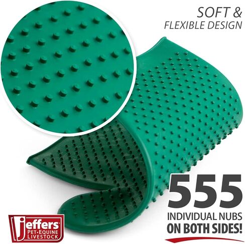 Jeffers GROOMIT Rubber Grooming Glove for Horses, Dogs & Cats – Pet Deshedding Mitt, Bathing & Massage Brush, Hair Remover, Curry Tool, Reusable Grooming Essential for Shedding Fur - Dark Green in Saudi Arabia