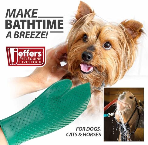 Jeffers GROOMIT Rubber Grooming Glove for Horses, Dogs & Cats – Pet Deshedding Mitt, Bathing & Massage Brush, Hair Remover, Curry Tool, Reusable Grooming Essential for Shedding Fur - Dark Green in Saudi Arabia
