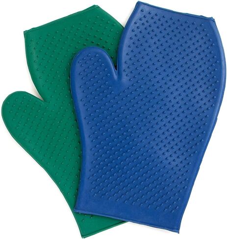 Jeffers GROOMIT Rubber Grooming Glove for Horses, Dogs & Cats – Pet Deshedding Mitt, Bathing & Massage Brush, Hair Remover, Curry Tool, Reusable Grooming Essential for Shedding Fur - Dark Green in Saudi Arabia