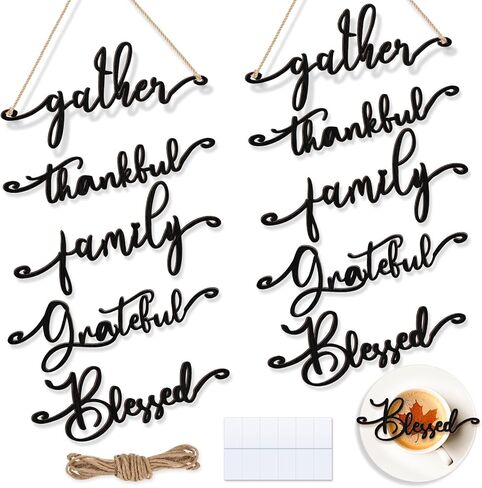 Thanksgiving Wood Cutout Thankful Letter Plate Ornament Rustic Grateful Blessed Wood Table Sign Family Gather Cutout Wall Decor for Fall Home Reunion Dinner supply (Gold, 10 Pieces) in Kuwait