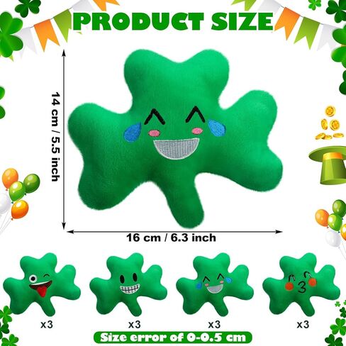 12 Pcs St. Patrick's Day Stuffed Plush Shamrock St. Patrick's Day Soft Smile Shamrock Gifts Bulk Irish Green Plush Toy Lucky Clover Stuffed Decorations for Home Tiered Tray, 5 Inch in Saudi Arabia