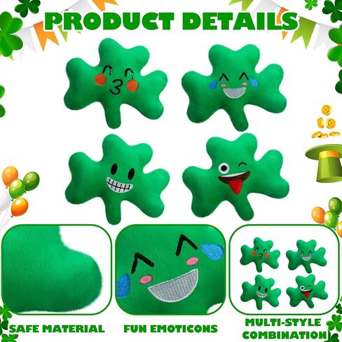 12 Pcs St. Patrick's Day Stuffed Plush Shamrock St. Patrick's Day Soft Smile Shamrock Gifts Bulk Irish Green Plush Toy Lucky Clover Stuffed Decorations for Home Tiered Tray, 5 Inch in Saudi Arabia