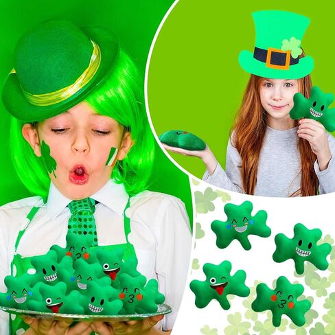 12 Pcs St. Patrick's Day Stuffed Plush Shamrock St. Patrick's Day Soft Smile Shamrock Gifts Bulk Irish Green Plush Toy Lucky Clover Stuffed Decorations for Home Tiered Tray, 5 Inch in Saudi Arabia