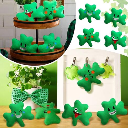 12 Pcs St. Patrick's Day Stuffed Plush Shamrock St. Patrick's Day Soft Smile Shamrock Gifts Bulk Irish Green Plush Toy Lucky Clover Stuffed Decorations for Home Tiered Tray, 5 Inch in Saudi Arabia