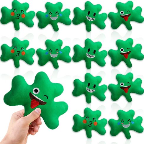 12 Pcs St. Patrick's Day Stuffed Plush Shamrock St. Patrick's Day Soft Smile Shamrock Gifts Bulk Irish Green Plush Toy Lucky Clover Stuffed Decorations for Home Tiered Tray, 5 Inch in Saudi Arabia