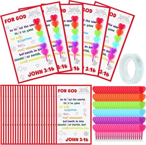 24 Set Religious Valentine's Day Gift Bible Card with Stackers Crayons Love Heart Shape Crystal Clear Tape for Kid Classmates Sunday School Gift Valentine Classroom Exchange Party Favor Vbs in Saudi Arabia