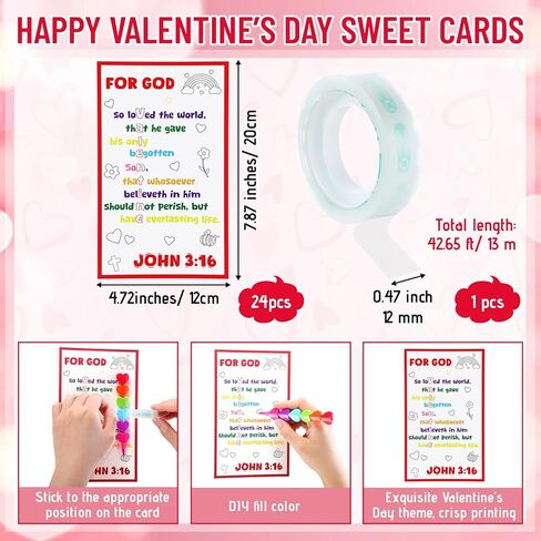 24 Set Religious Valentine's Day Gift Bible Card with Stackers Crayons Love Heart Shape Crystal Clear Tape for Kid Classmates Sunday School Gift Valentine Classroom Exchange Party Favor Vbs in Saudi Arabia