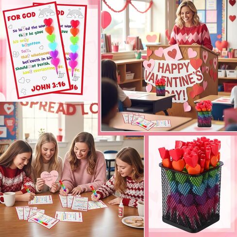 24 Set Religious Valentine's Day Gift Bible Card with Stackers Crayons Love Heart Shape Crystal Clear Tape for Kid Classmates Sunday School Gift Valentine Classroom Exchange Party Favor Vbs in Saudi Arabia