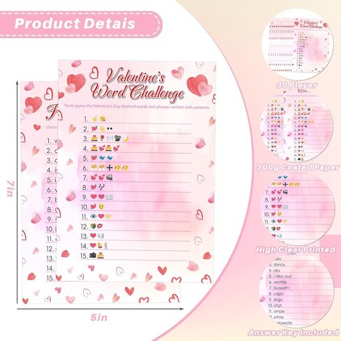 YQUQWN 31 قطعة من بطاقات ألعاب تخمين صور عيد الحب وتدافع الكلمات، أنشطة حفلات ممتعة على الوجهين للبالغين، والعائلات، والمكاتب، والمجموعات الكبيرة، ألعاب عيد الحب، ألعاب عيد الحب in Kuwait