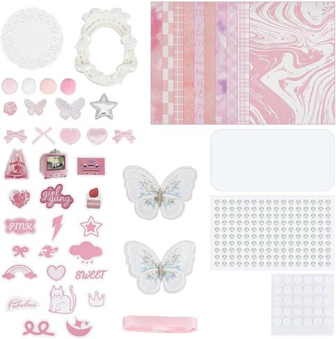 OLYCRAFT 82Pcs Ita Bag Accessories Pack Ita Bag Making Supplies Pink Craft Supplies Included Paper Stickers Ribbon Cabochons Bowknots Flowers for Anime Bags Decorations Handmade DIY Project in Saudi Arabia