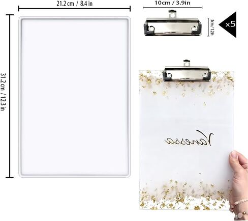 BIGEBO Clipboard Epoxy Resin Mold, A4 Letter Size Clipboard Resin Mold with 5PCS Stainless Steel Low-Profile Clip for Document Holder School Office Business in Saudi Arabia