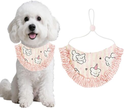Cute Cartoon Dog Bandana, Adjustable Pet Bib with Ruffle Trim for Small Medium Large Dogs and Cats (Pink, Small) in Saudi Arabia