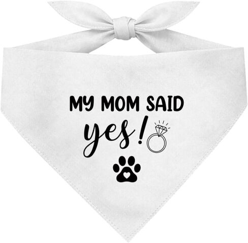 My Mom Said Yes Dog Bandana, White Wedding Pet Bandana, Engagement Dog Bandanas Photography Accessory, Pet Adjustable Triangle Scarf for Small Medium Dogs in Saudi Arabia