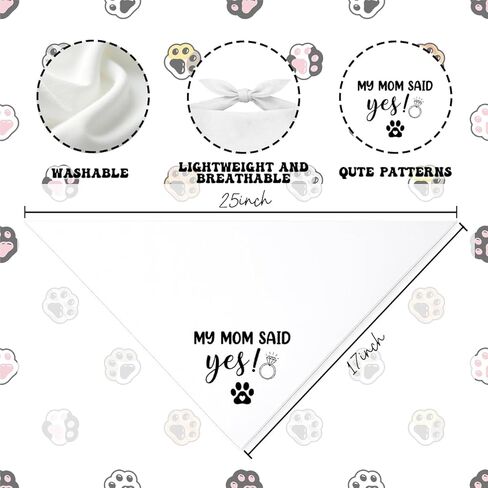 My Mom Said Yes Dog Bandana, White Wedding Pet Bandana, Engagement Dog Bandanas Photography Accessory, Pet Adjustable Triangle Scarf for Small Medium Dogs in Saudi Arabia