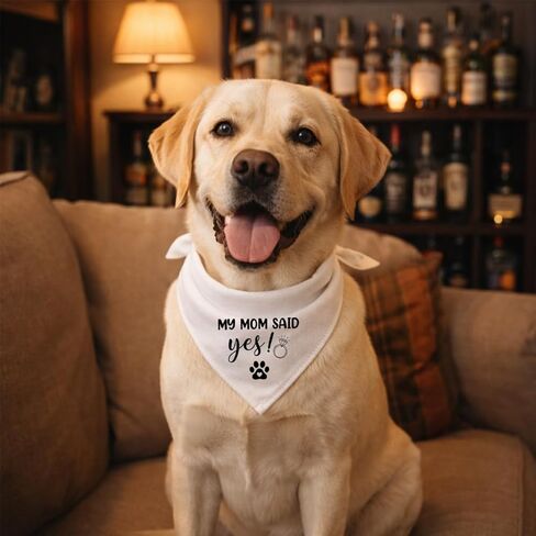 My Mom Said Yes Dog Bandana, White Wedding Pet Bandana, Engagement Dog Bandanas Photography Accessory, Pet Adjustable Triangle Scarf for Small Medium Dogs in Saudi Arabia
