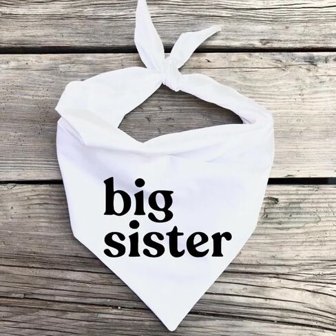 Big Sister Dog Bandana إعلان حمل الطفل، وشاح للحيوانات الأليفة، علامة بيضاء من القطن تكشف عن أجداد الزوج (كبير) in Kuwait