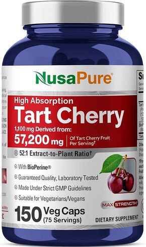 NusaPure Tart Cherry Veggie Capsules | 57,200mg | 150 Pills | Max Potency | Vegan, Non-GMO, Gluten Free | Tart Cherry Juice Extract in Saudi Arabia
