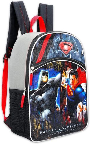 Warner Brothers Boys' Batman Vs. Superman Backpack Bundle, GREY/BLACK, 16" X 12" X 5" in Kuwait