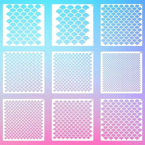 11Pcs Mermaid Face Paint Stencils, Reusable Mermaid Makeup Fish Scale Stencil, with Metal Ring Stencils for Painting Fish Scale Templates, for Women Girls Body Art Face Painting Wall Accessories in Saudi Arabia