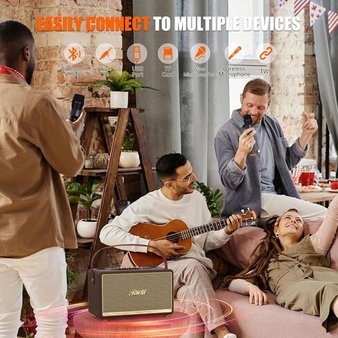 RHM K888 Karaoke Machine with Powerful & Clear Sounds, 2 Wireless Microphones & Echo/Treble/Bass Adjustment, 8000mAh Portable PA System Supports Bluetooth 5.0/AUX/USB for TV/Home/Party/Camping/Outdoor in Kuwait