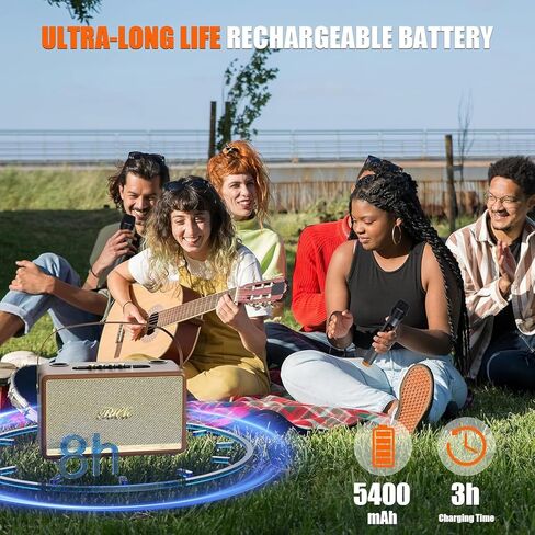 RHM K888 Karaoke Machine with Powerful & Clear Sounds, 2 Wireless Microphones & Echo/Treble/Bass Adjustment, 8000mAh Portable PA System Supports Bluetooth 5.0/AUX/USB for TV/Home/Party/Camping/Outdoor in Kuwait