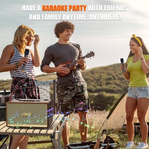 RHM K888 Karaoke Machine with Powerful & Clear Sounds, 2 Wireless Microphones & Echo/Treble/Bass Adjustment, 8000mAh Portable PA System Supports Bluetooth 5.0/AUX/USB for TV/Home/Party/Camping/Outdoor in Kuwait