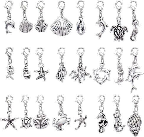 AHANDMAKER 48Pcs 24 Styles Sea Animal Charms, Alloy Lobster Claw Clasps Pendant Set in Antique Silver and Platinum Ocean Theme Jewelry Findings for DIY Necklace, Bracelet, Keychain, Anklet in Saudi Arabia