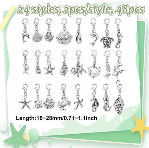 AHANDMAKER 48Pcs 24 Styles Sea Animal Charms, Alloy Lobster Claw Clasps Pendant Set in Antique Silver and Platinum Ocean Theme Jewelry Findings for DIY Necklace, Bracelet, Keychain, Anklet in Saudi Arabia