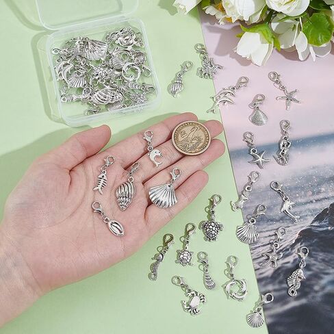 AHANDMAKER 48Pcs 24 Styles Sea Animal Charms, Alloy Lobster Claw Clasps Pendant Set in Antique Silver and Platinum Ocean Theme Jewelry Findings for DIY Necklace, Bracelet, Keychain, Anklet in Saudi Arabia