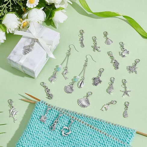 AHANDMAKER 48Pcs 24 Styles Sea Animal Charms, Alloy Lobster Claw Clasps Pendant Set in Antique Silver and Platinum Ocean Theme Jewelry Findings for DIY Necklace, Bracelet, Keychain, Anklet in Saudi Arabia