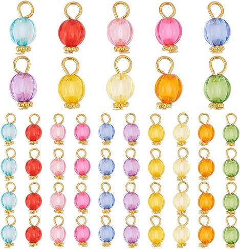 100 Pcs Crystal Dangle Charms 14mm Random Mixed Colors Handmade Dangle Bead Charms with Golden Bead Cap Acrylic Bead Pendents for DIY Necklace Bracelet Earring Jewelry Making Findings in Saudi Arabia