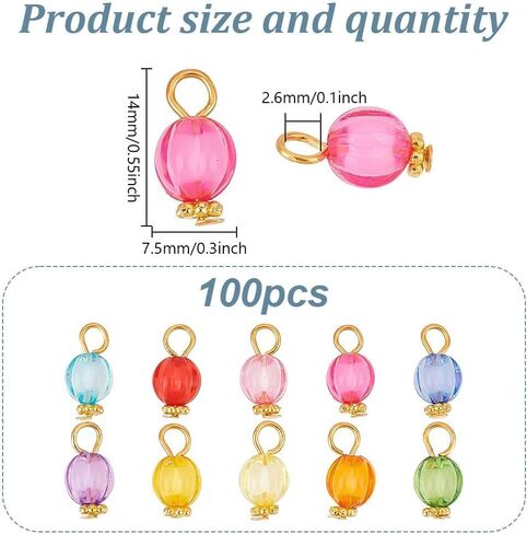 100 Pcs Crystal Dangle Charms 14mm Random Mixed Colors Handmade Dangle Bead Charms with Golden Bead Cap Acrylic Bead Pendents for DIY Necklace Bracelet Earring Jewelry Making Findings in Saudi Arabia