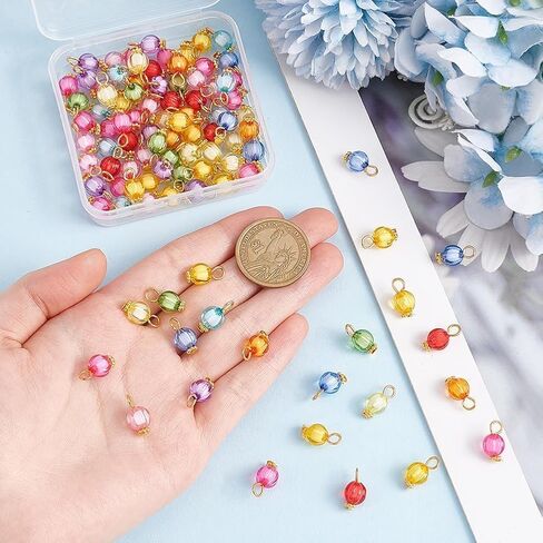 100 Pcs Crystal Dangle Charms 14mm Random Mixed Colors Handmade Dangle Bead Charms with Golden Bead Cap Acrylic Bead Pendents for DIY Necklace Bracelet Earring Jewelry Making Findings in Saudi Arabia