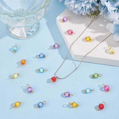 100 Pcs Crystal Dangle Charms 14mm Random Mixed Colors Handmade Dangle Bead Charms with Golden Bead Cap Acrylic Bead Pendents for DIY Necklace Bracelet Earring Jewelry Making Findings in Saudi Arabia
