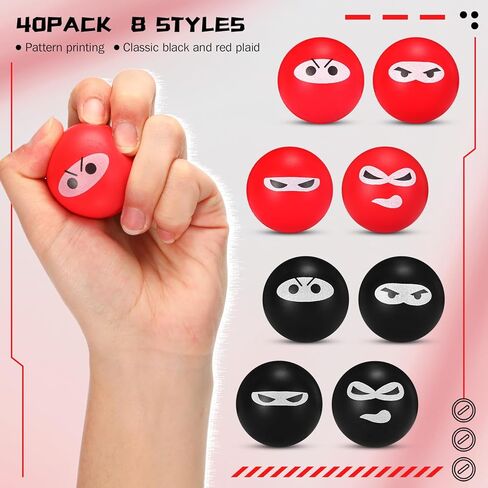 Jerify 40 Pack Ninja Party Favor Ninja Balls Stress Relief Balls PU Foam Sensory Stress Balls Hand Fidget Squeeze Stretchy Balls for Christmas Birthday Party Stuffers Gift, 4 Expressions in Saudi Arabia