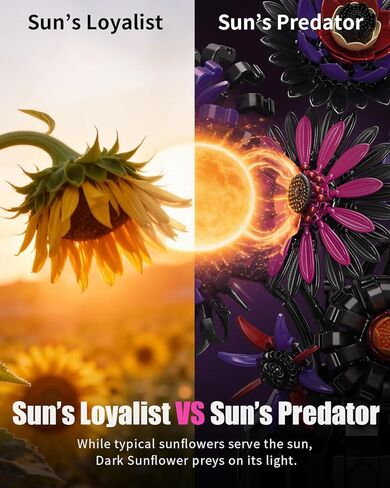 Dark Sunflowers Building Set with Vase, Gothic Purple Van Gogh Sunflower for Home Decor, Compatible with Lego Sunflower Botanicals Collection, 1183 PCS in Saudi Arabia