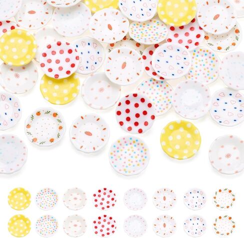 Kissiity 40Pcs Colorful Plastic Miniature Dollhouse Plates Mini Kitchen Set Fake Tableware Dishes Ornaments Miniature Things Stuff Tray Mini Model for Micro Landscape Pretending Prop Decoration Crafts in Saudi Arabia