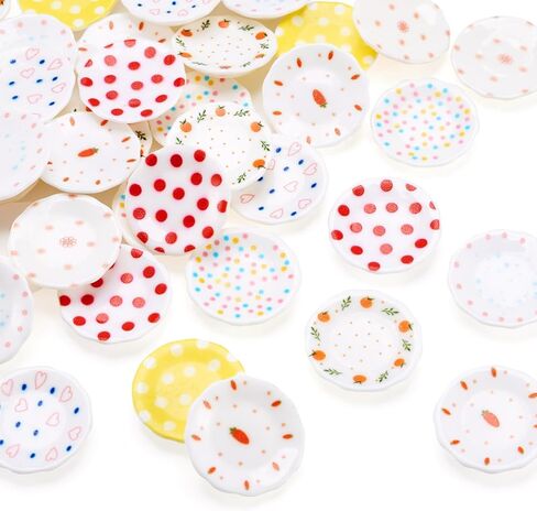 Kissiity 40Pcs Colorful Plastic Miniature Dollhouse Plates Mini Kitchen Set Fake Tableware Dishes Ornaments Miniature Things Stuff Tray Mini Model for Micro Landscape Pretending Prop Decoration Crafts in Saudi Arabia
