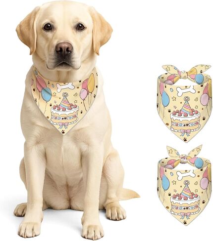 Birthday Dog Bandana 2PCS Double Layer Reversible Pet Scarf Pet Bandanas Cake Balloon Print Triangle Dog Handkerchiefs for Dogs Boys Girls Small Large Dogs Party Celebration (XL) in Saudi Arabia