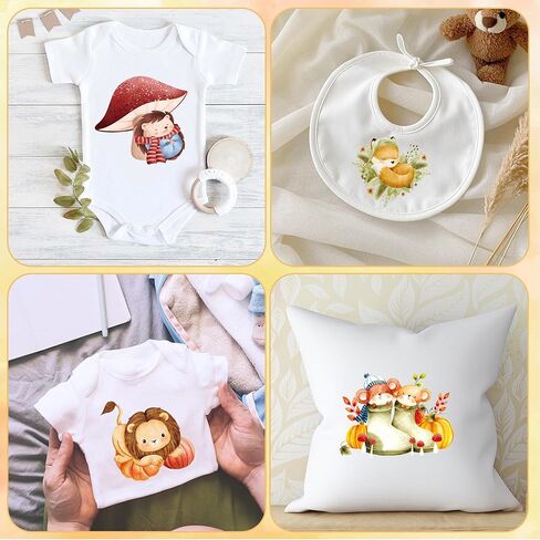 30 Sheets Fall Baby Iron on Transfers for Onesies, Cute Animal DTF Transfers Ready to Press Heat Transfers Vinyl, Iron on Decals for Baby Shower Bodysuit Bibs T-Shirts Clothes DIY Crafts in Saudi Arabia